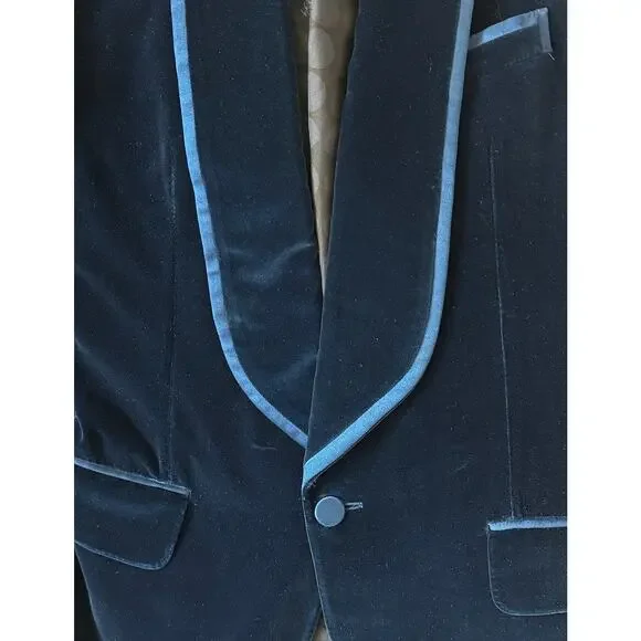 Gucci, Single breasted blazer in blue navy velour - Picture 6 of 6